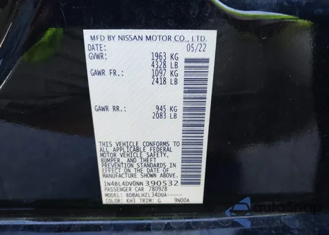 2022 Nissan Altima Sv z USA, uszkodzony, nr VIN 1N4BL4DV0NN390532